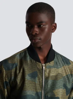 Camouflage Monogrammed Shantung Bomber Jacket-Balmain Outlet