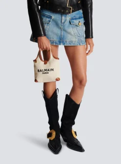 Canvas And Leather B-army Grocery Bag-Balmain Shop