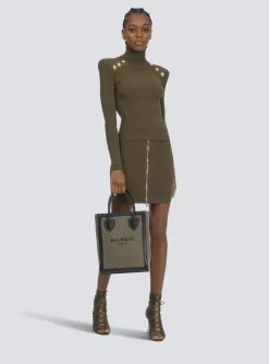 Canvas B-Army 26 Bag With Leather Panels-Balmain Fashion