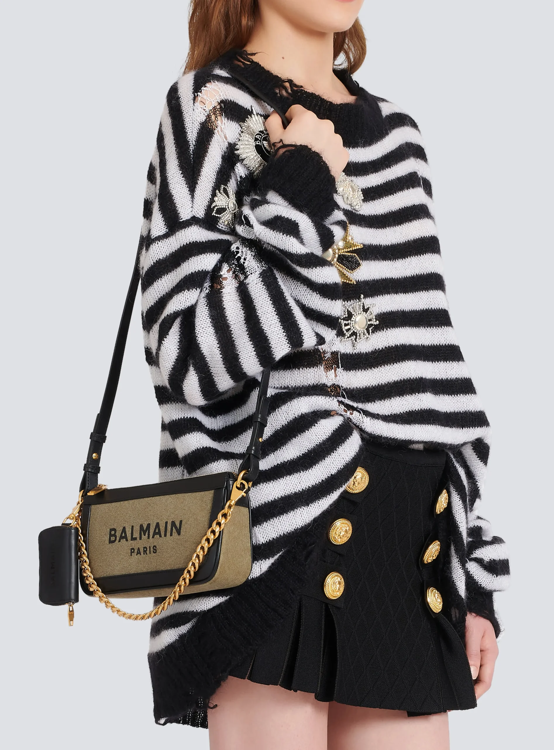 Canvas B-Army Clutch Bag With Leather Panels-Balmain Online