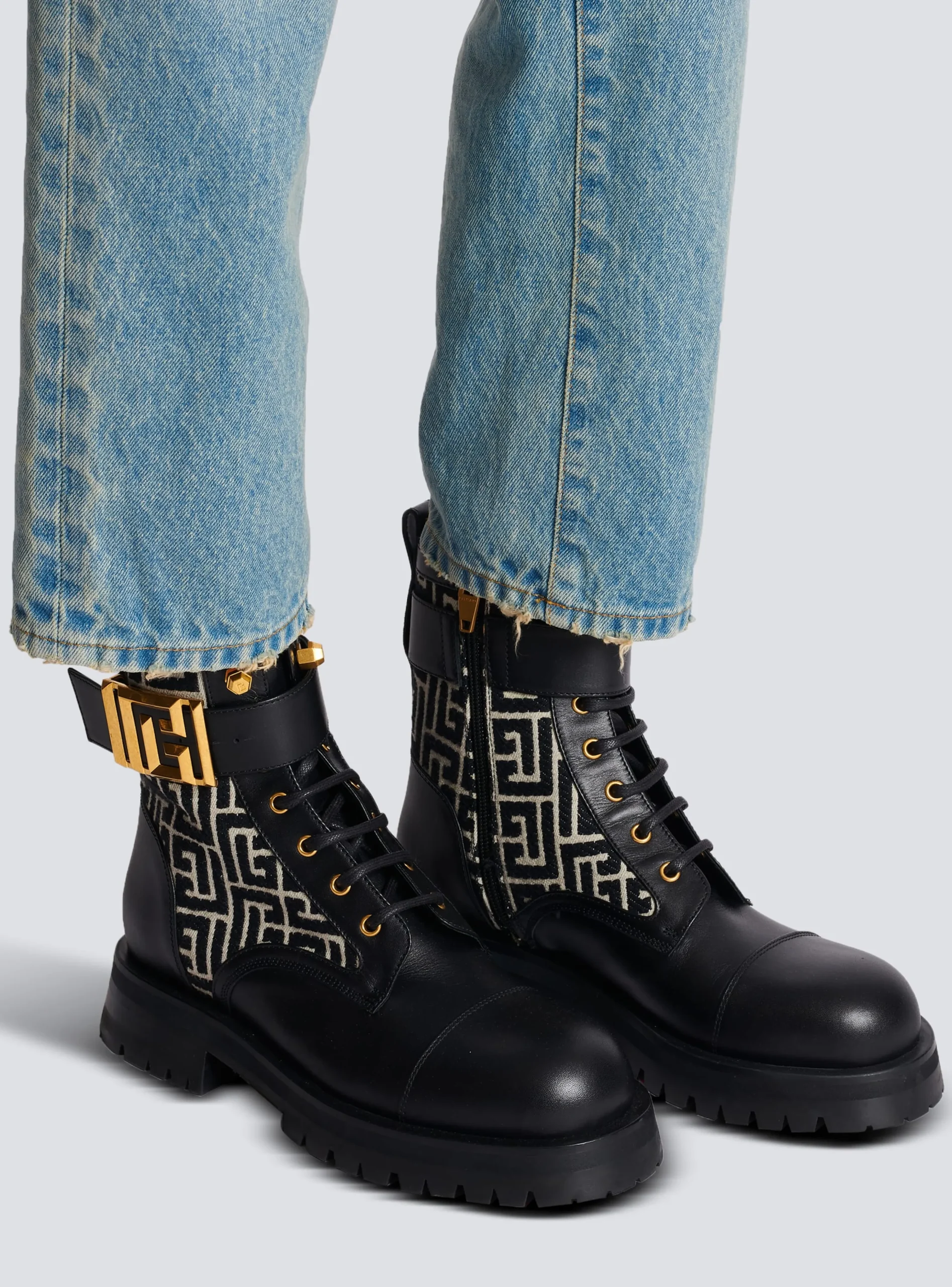 Charlie Monogram Jacquard And Leather Ranger Boots-Balmain Flash Sale
