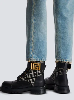 Charlie Monogram Jacquard And Leather Ranger Boots-Balmain Flash Sale