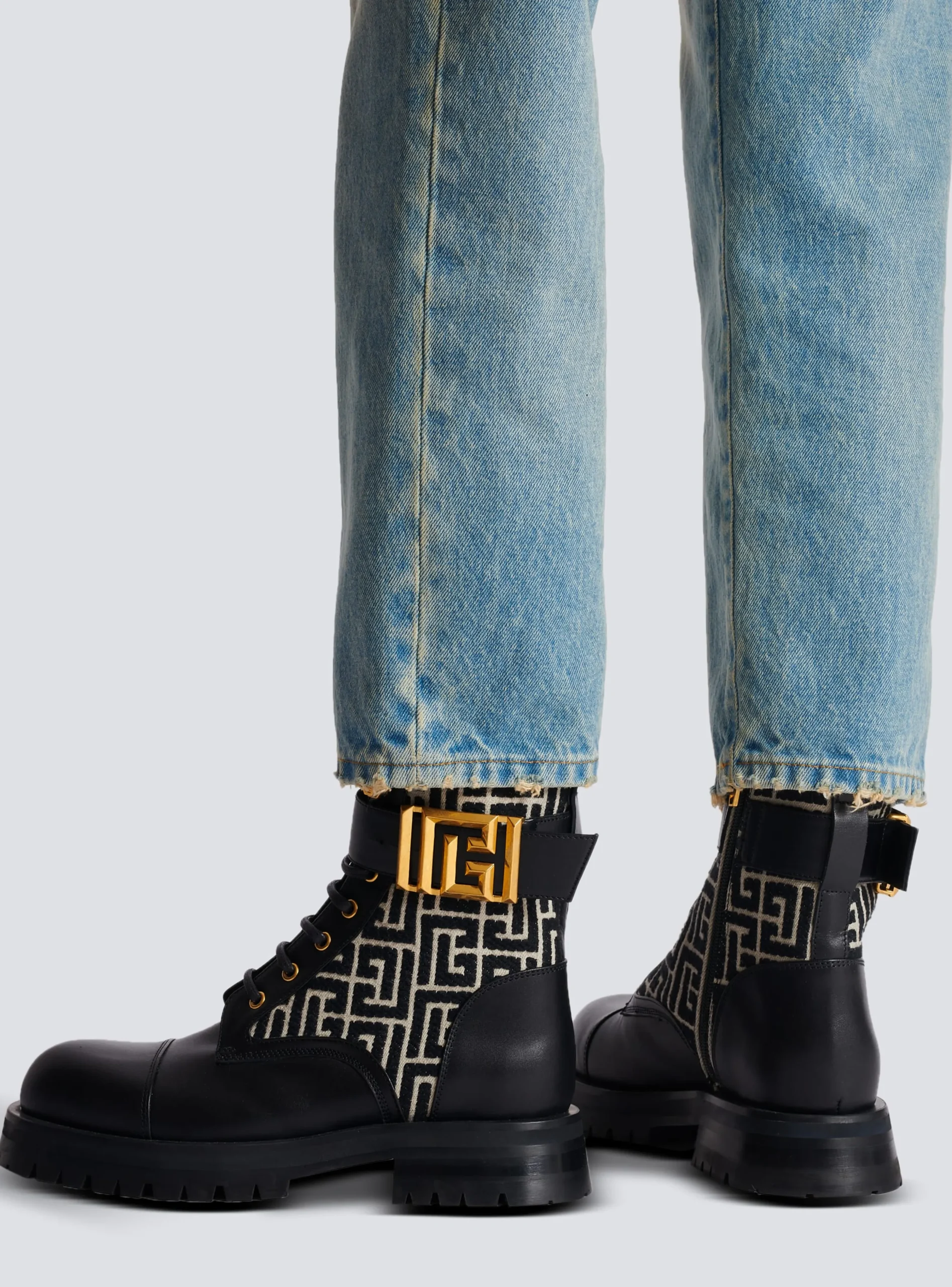 Charlie Monogram Jacquard And Leather Ranger Boots-Balmain Flash Sale