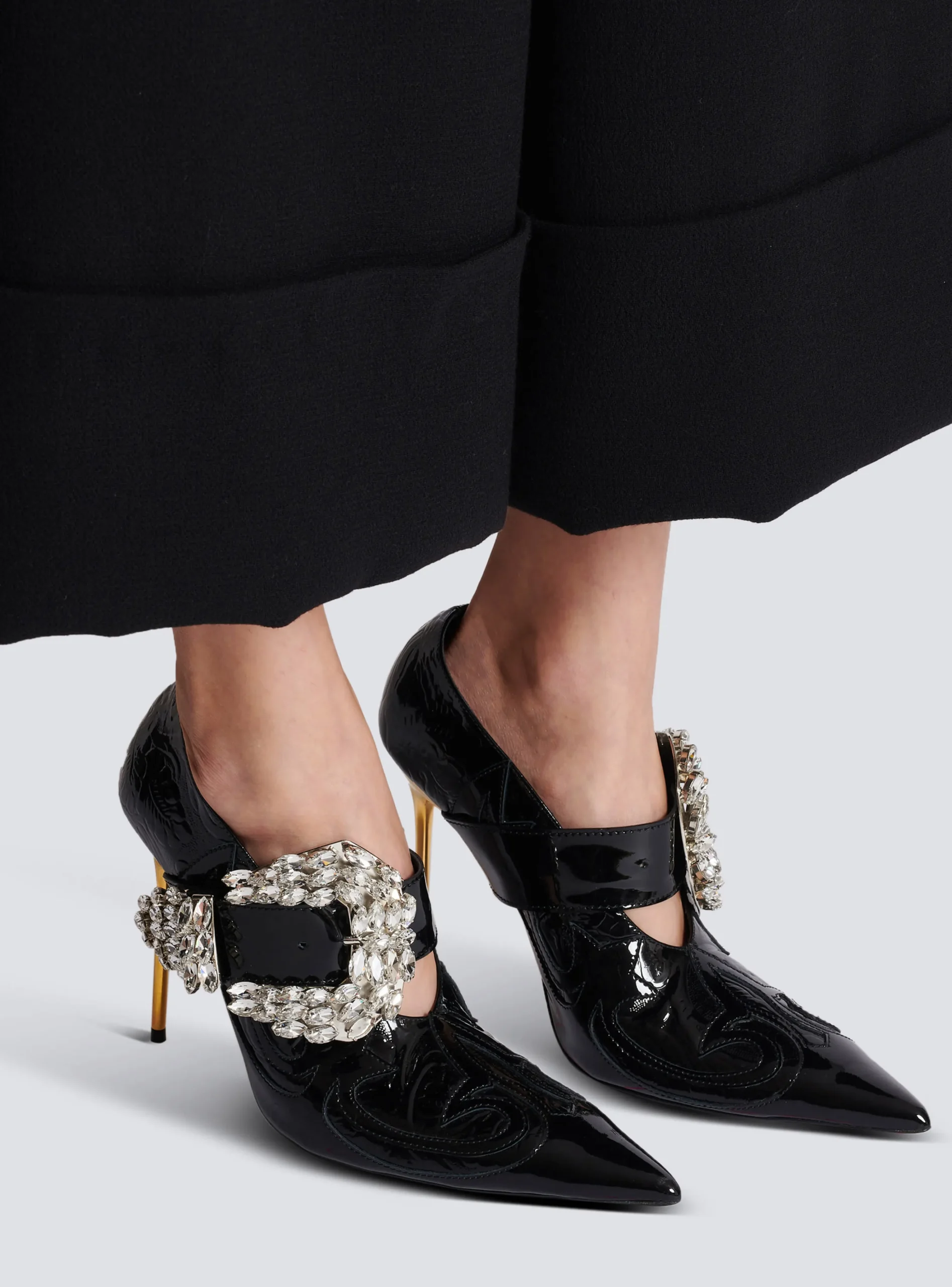 Clara Western Patchwork Patent Leather Pumps-Balmain Online