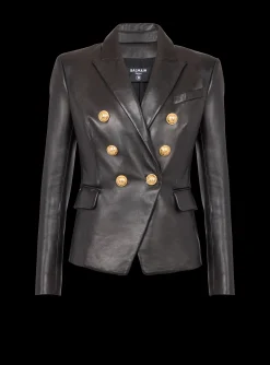 Classic 6-button Leather Jacket-Balmain Cheap