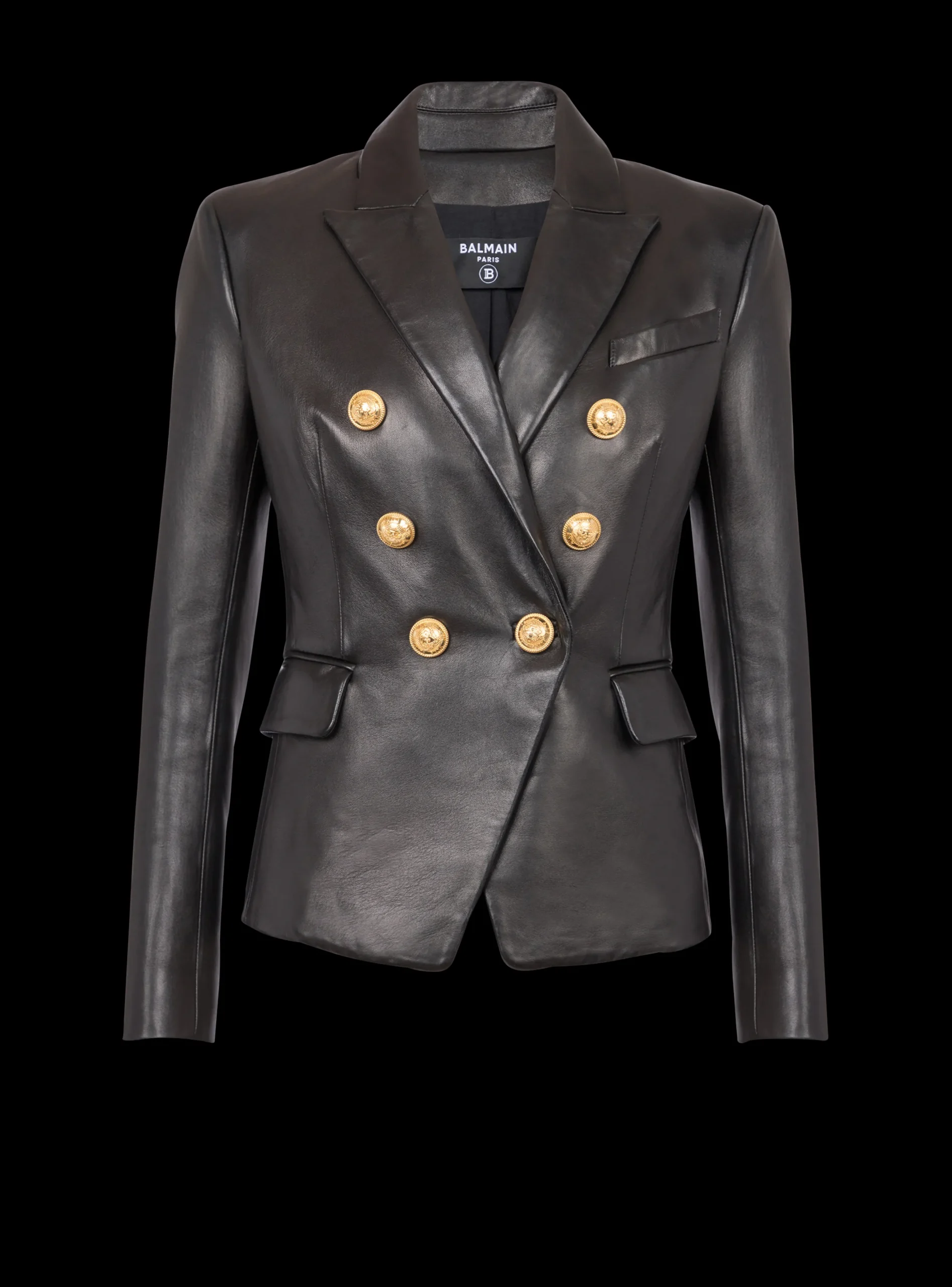 Classic 6-button Leather Jacket-Balmain Cheap