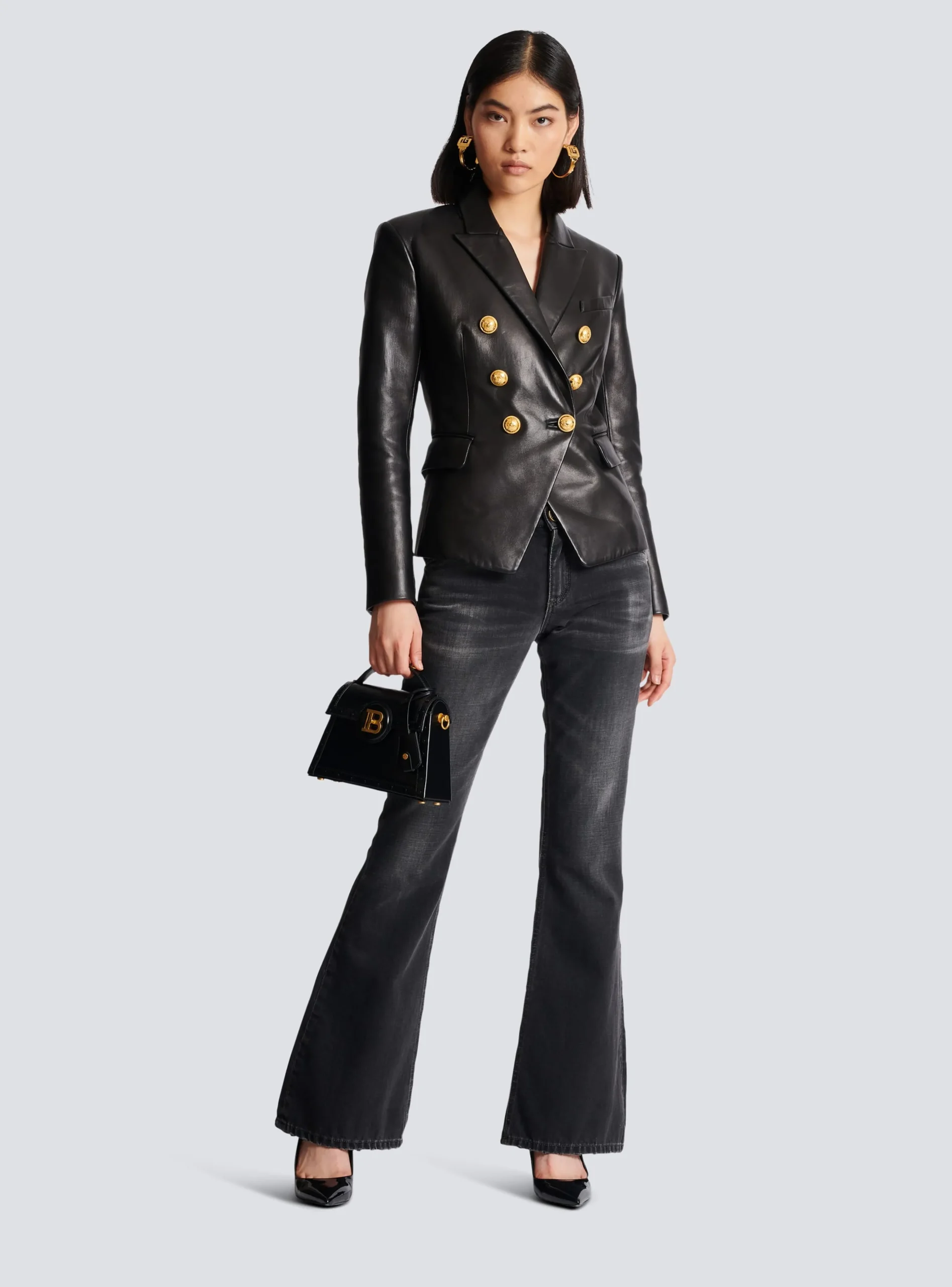 Classic 6-button Leather Jacket-Balmain Cheap