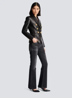 Classic 6-button Leather Jacket-Balmain Cheap