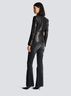 Classic 6-button Leather Jacket-Balmain Cheap
