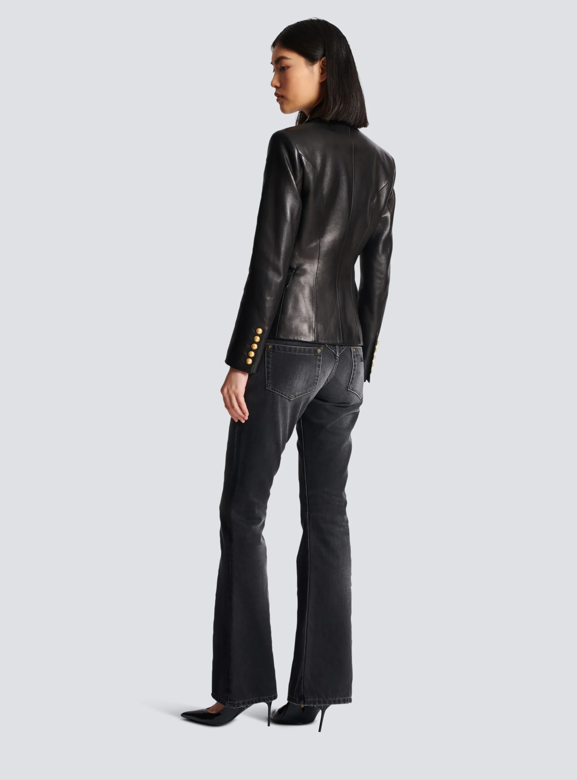 Classic 6-button Leather Jacket-Balmain Cheap