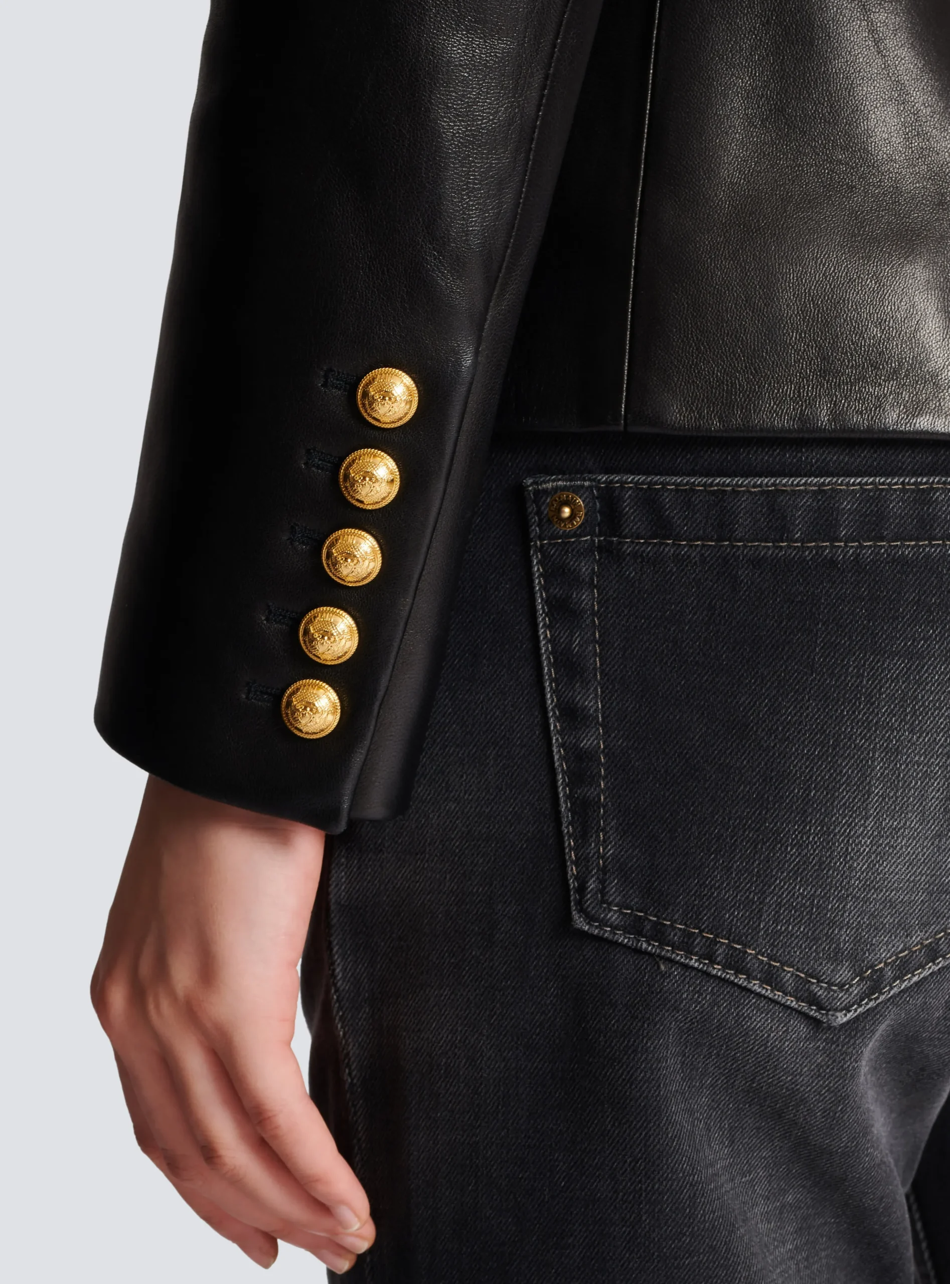 Classic 6-button Leather Jacket-Balmain Cheap