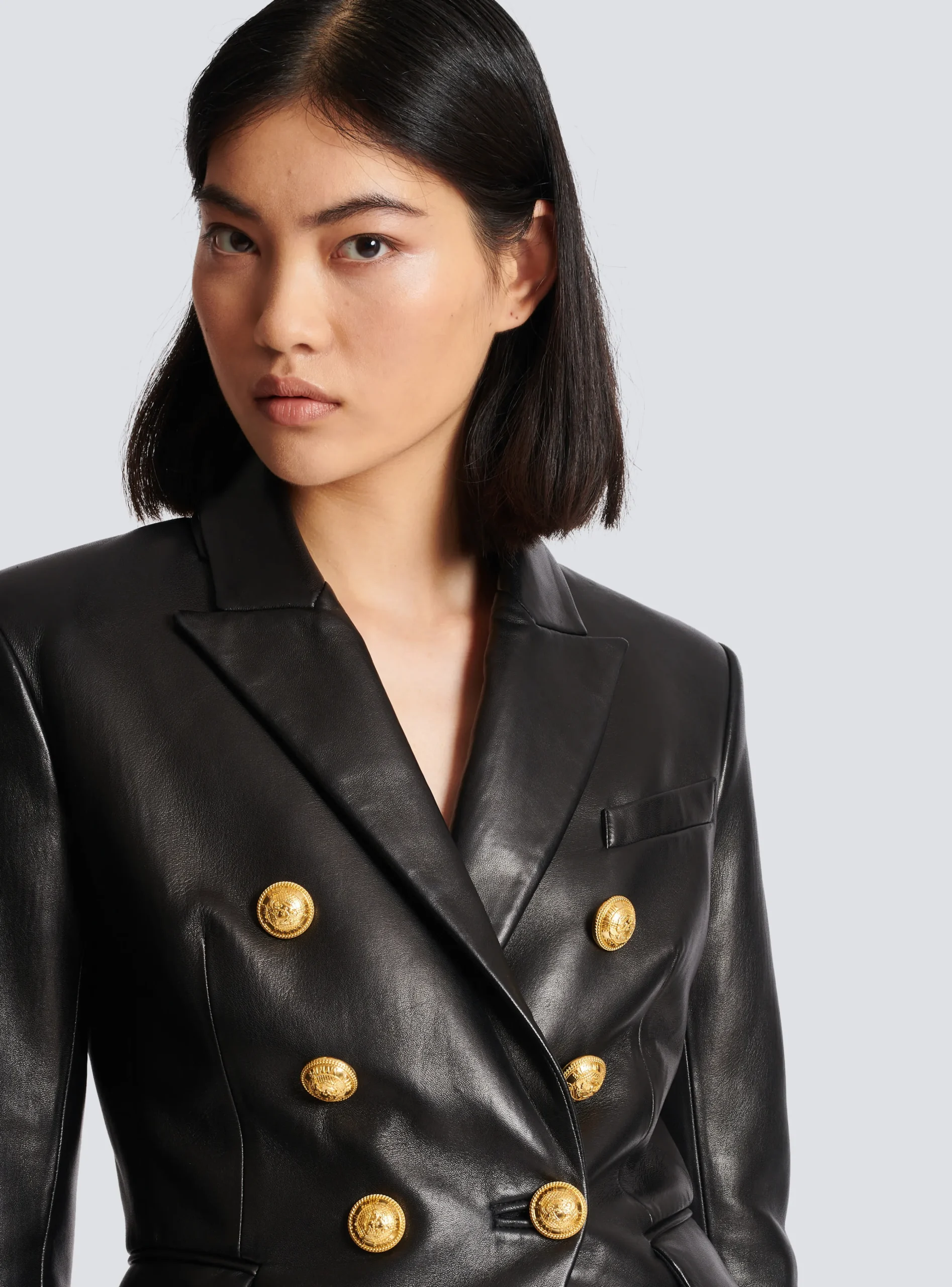 Classic 6-button Leather Jacket-Balmain Cheap