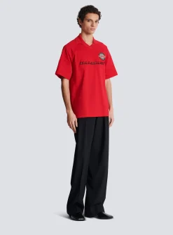 Cotton Piqu&eacute; Polo Shirt With Racing Embroidery-Balmain Best