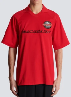 Cotton Piqu&eacute; Polo Shirt With Racing Embroidery-Balmain Best