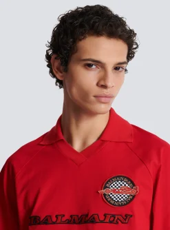 Cotton Piqu&eacute; Polo Shirt With Racing Embroidery-Balmain Best