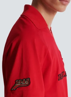 Cotton Piqu&eacute; Polo Shirt With Racing Embroidery-Balmain Best