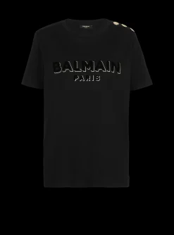 Cotton T-shirt With Flocked Metallic Logo-Balmain Hot