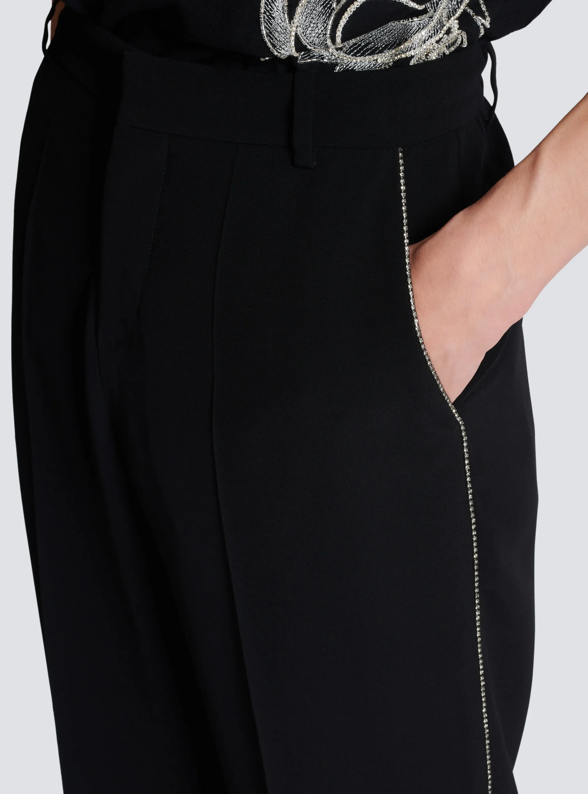 Crepe And Rhinestone Trousers-Balmain New