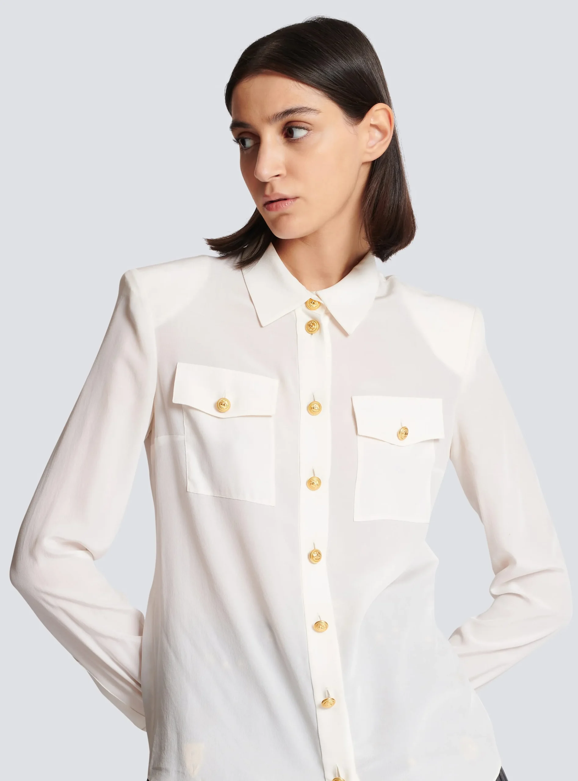Crepe Shirt With Golden Buttons-Balmain Best Sale