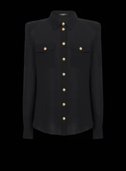 Crepe Shirt With Golden Buttons-Balmain Sale