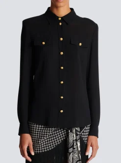 Crepe Shirt With Golden Buttons-Balmain Sale
