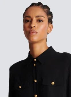 Crepe Shirt With Golden Buttons-Balmain Sale