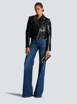 Crocodile-effect Leather Biker Jacket-Balmain Sale