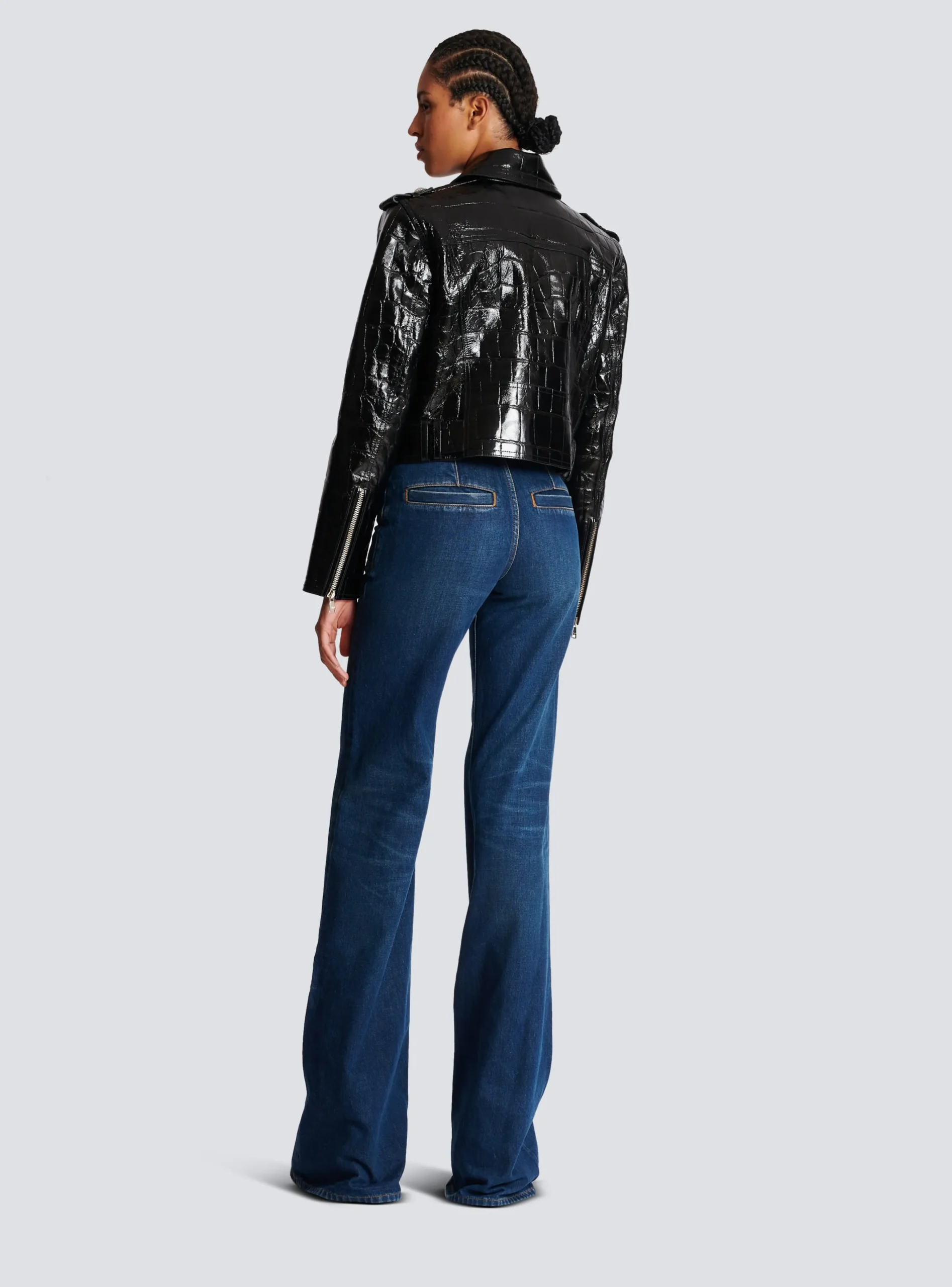 Crocodile-effect Leather Biker Jacket-Balmain Sale
