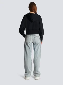 Cropped Cotton Sweatshirt With Flocked Metallic Logo-Balmain Best
