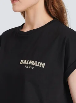 Cropped Cotton T-shirt With Small Embroidered Logo-Balmain Clearance