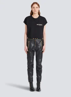 Cropped Cotton T-shirt With Small Embroidered Logo-Balmain Clearance