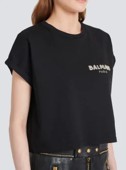 Cropped Cotton T-shirt With Small Embroidered Logo-Balmain Clearance