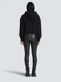 Cropped Eco-design Cotton Sweatshirt With Flocked Graffiti Logo-Balmain Store