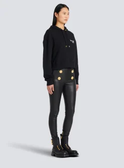 Cropped Eco-design Cotton Sweatshirt With Flocked Graffiti Logo-Balmain Store
