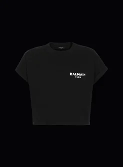 Cropped Eco-designed Cotton T-shirt With Small Flocked Logo-Balmain Cheap