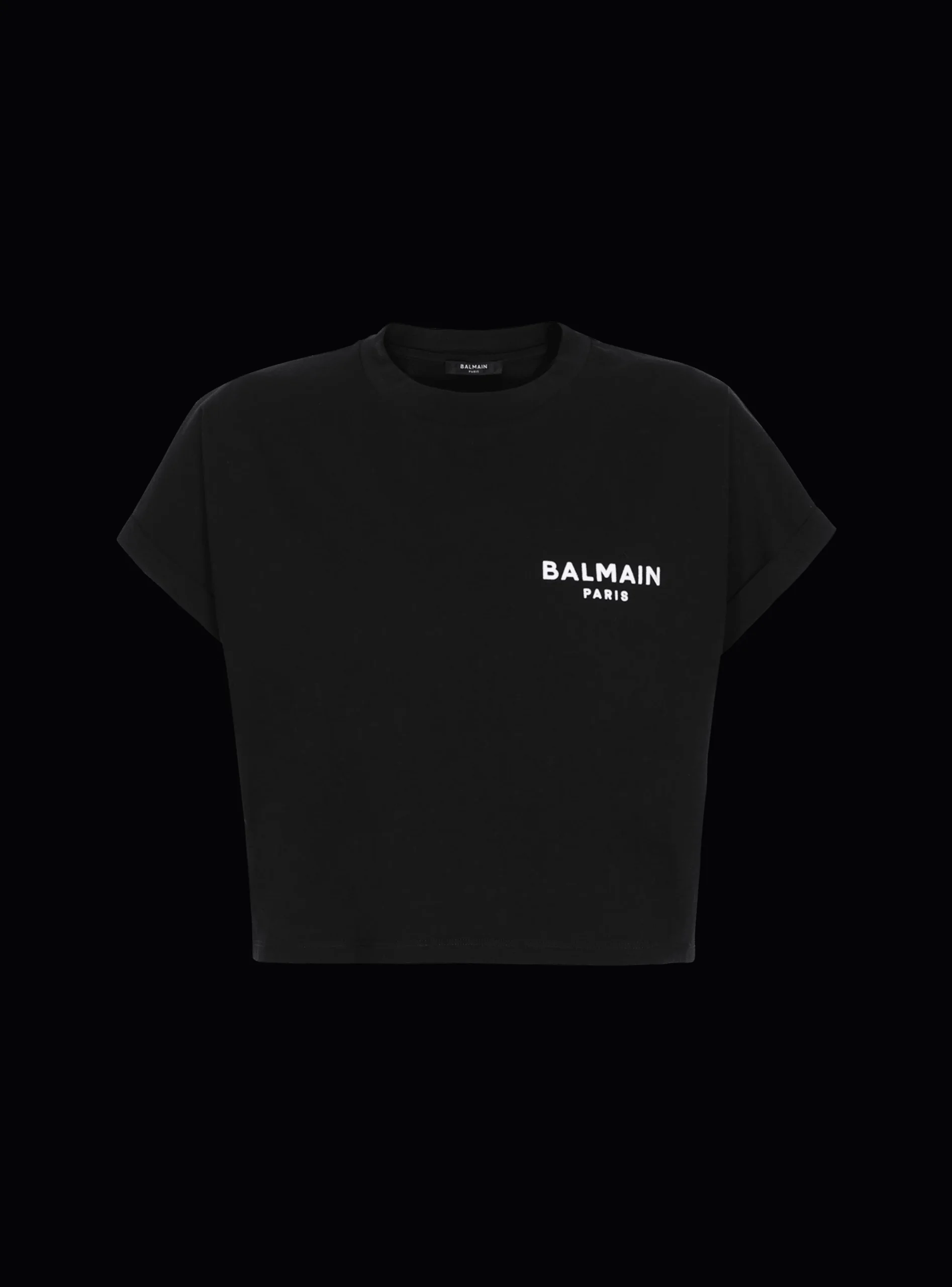 Cropped Eco-designed Cotton T-shirt With Small Flocked Logo-Balmain Cheap
