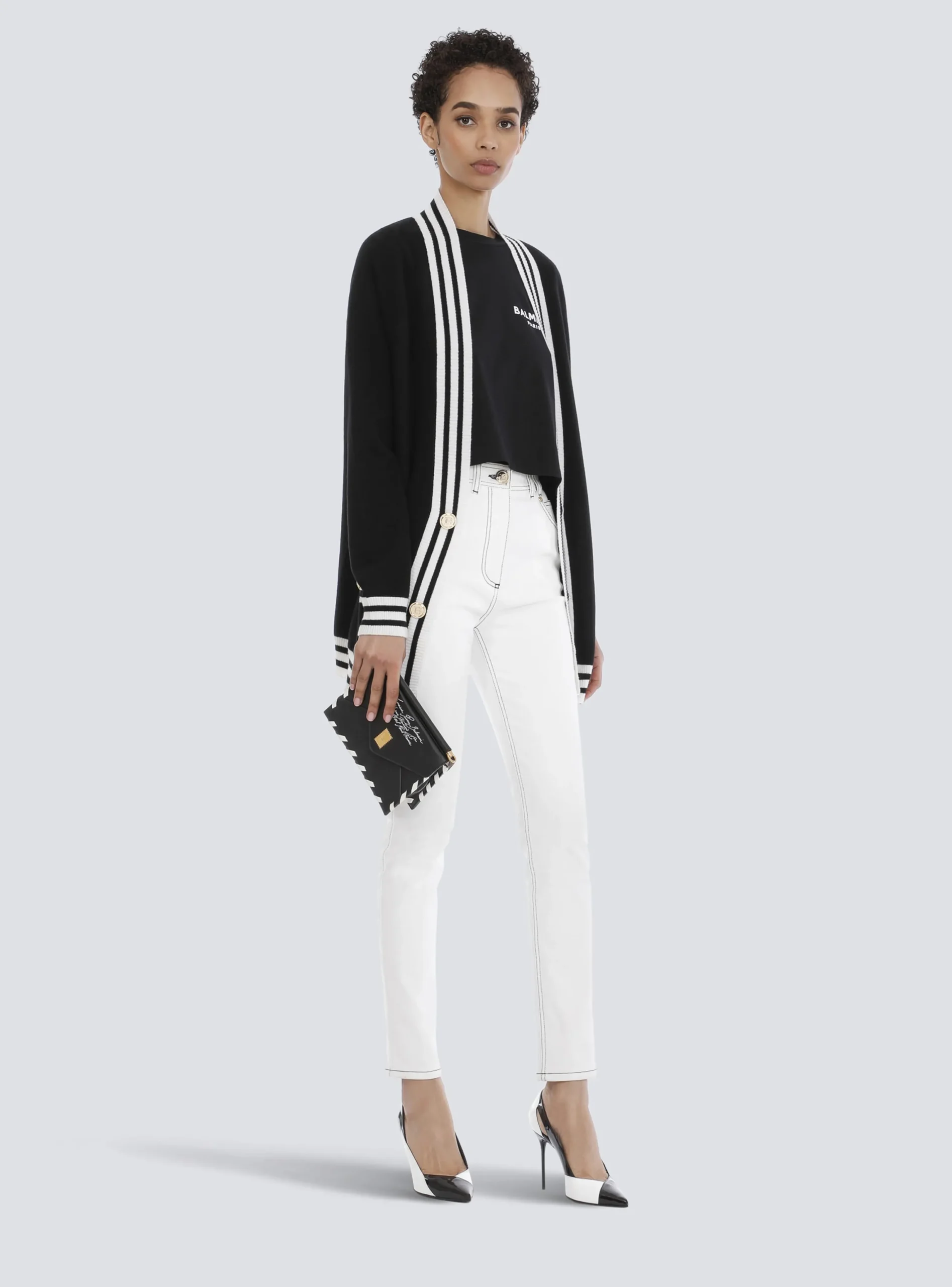 Cropped Eco-designed Cotton T-shirt With Small Flocked Logo-Balmain Cheap