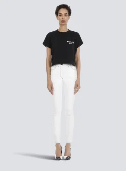 Cropped Eco-designed Cotton T-shirt With Small Flocked Logo-Balmain Cheap