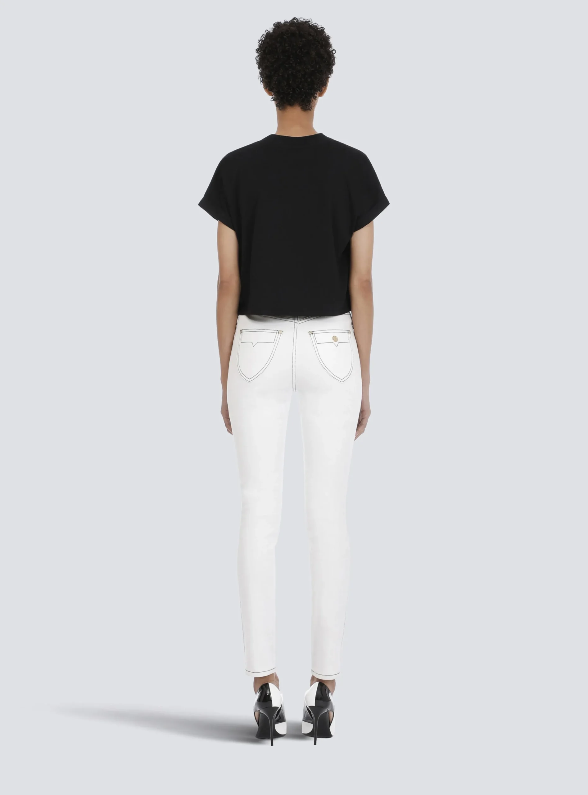 Cropped Eco-designed Cotton T-shirt With Small Flocked Logo-Balmain Cheap