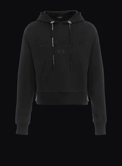 Cropped Eco-designed Cotton Sweatshirt With Rhinestone Logo-Balmain Outlet