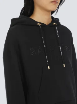Cropped Eco-designed Cotton Sweatshirt With Rhinestone Logo-Balmain Outlet