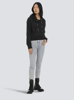 Cropped Eco-designed Cotton Sweatshirt With Rhinestone Logo-Balmain Outlet