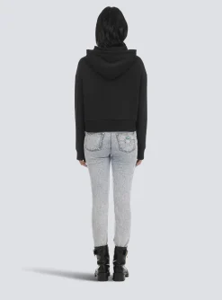 Cropped Eco-designed Cotton Sweatshirt With Rhinestone Logo-Balmain Outlet