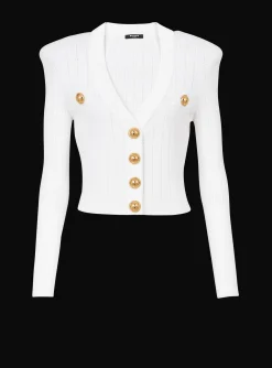 Cropped Eco-designed Knit Cardigan With Gold-tone Buttons-Balmain Cheap