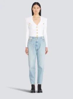 Cropped Eco-designed Knit Cardigan With Gold-tone Buttons-Balmain Cheap