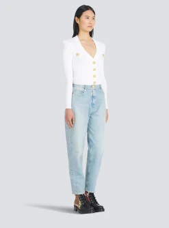 Cropped Eco-designed Knit Cardigan With Gold-tone Buttons-Balmain Cheap