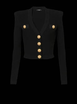 Cropped Eco-designed Knit Cardigan With Gold-tone Buttons-Balmain Hot