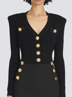 Cropped Eco-designed Knit Cardigan With Gold-tone Buttons-Balmain Hot