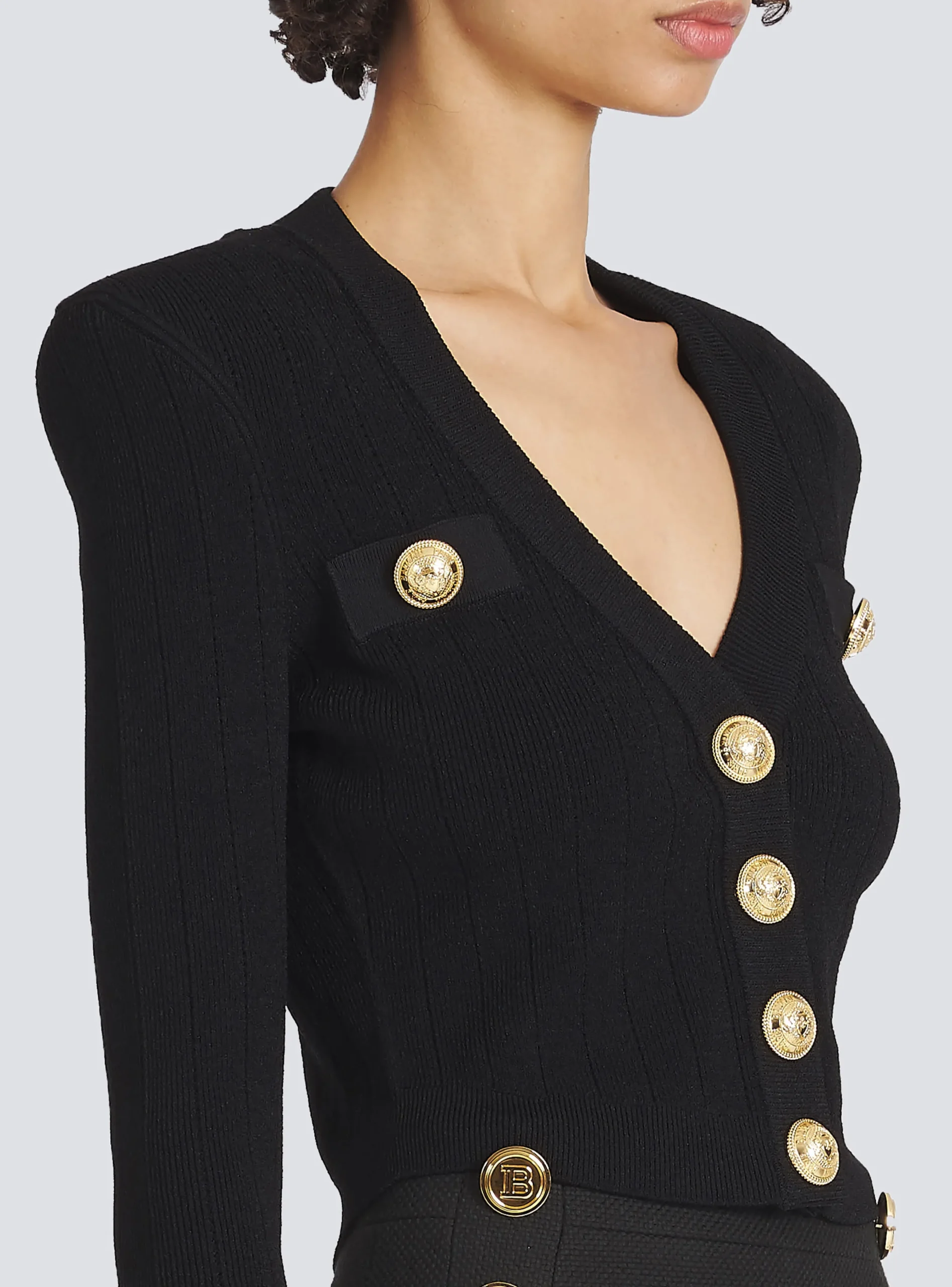 Cropped Eco-designed Knit Cardigan With Gold-tone Buttons-Balmain Hot