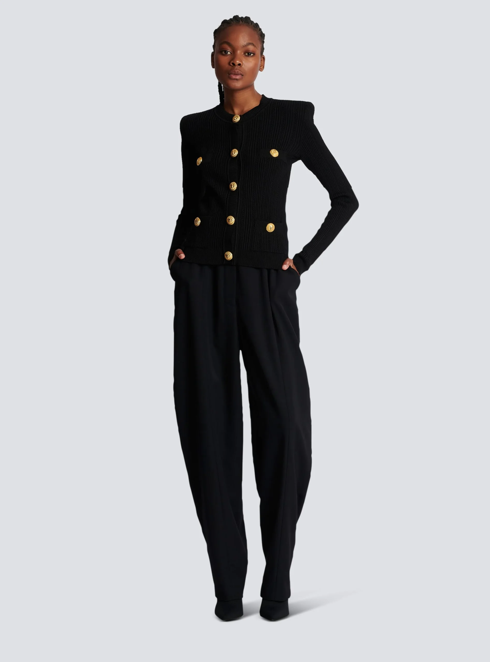 Cropped Eco-designed Knit Cardigan With Gold-tone Buttons-Balmain Store